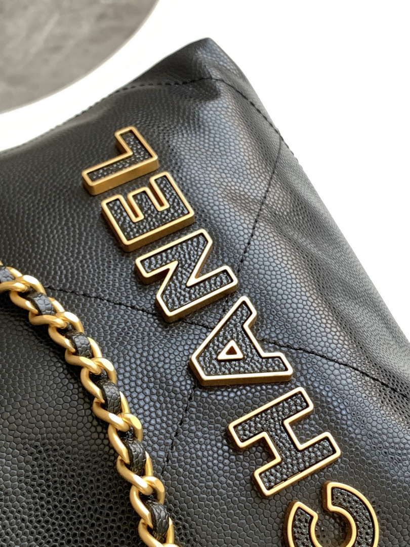 Chanel 22 AS3980 Mini Handbag 25C Shiny Calfskin & Gold -Tone Metal Black