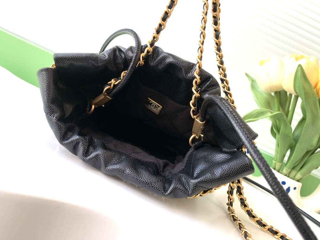 Chanel 22 AS3980 Mini Handbag 25C Shiny Calfskin & Gold -Tone Metal Black