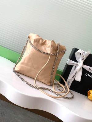 Chanel 22 AS3980 Mini Handbag 25C Shiny Calfskin & Silver-Tone Metal Apricot - Default Title - View 3