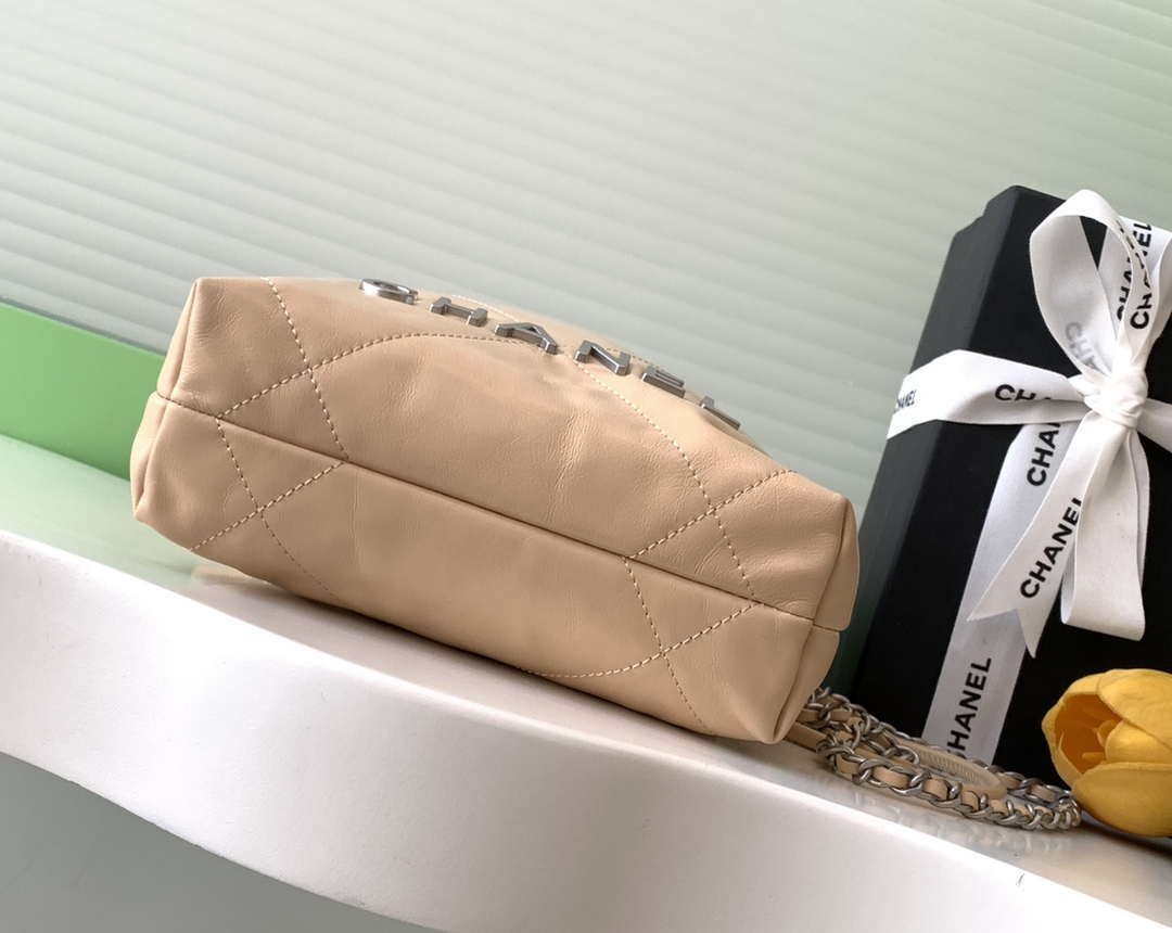 Chanel 22 AS3980 Mini Handbag 25C Shiny Calfskin & Silver-Tone Metal Apricot - Default Title - View 4
