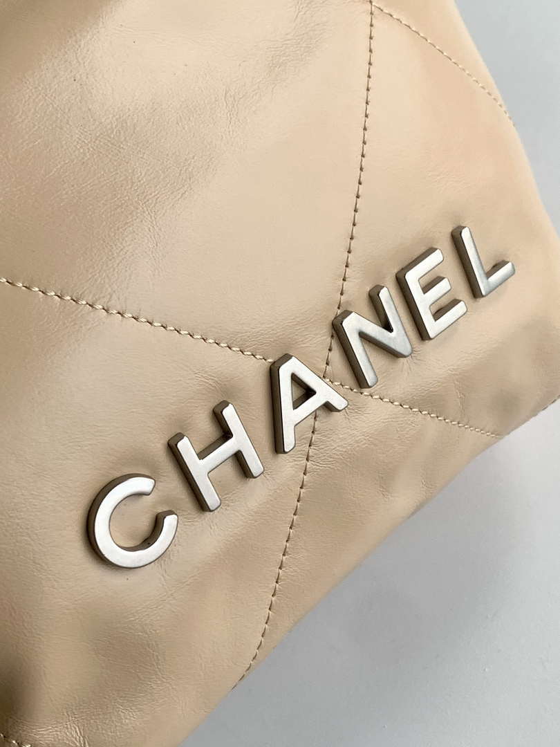 Chanel 22 AS3980 Mini Handbag 25C Shiny Calfskin & Silver-Tone Metal Apricot