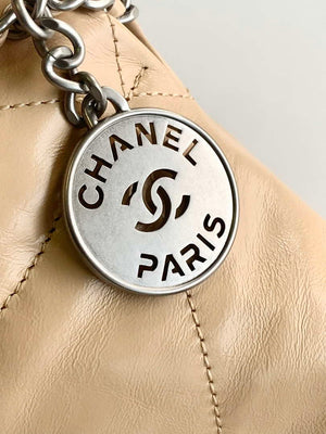 Chanel 22 AS3980 Mini Handbag 25C Shiny Calfskin & Silver-Tone Metal Apricot - Default Title - View 7