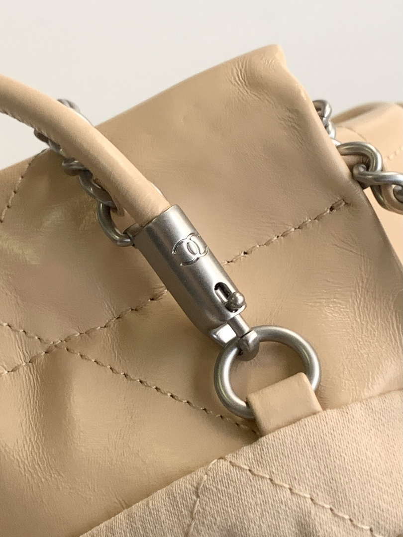 Chanel 22 AS3980 Mini Handbag 25C Shiny Calfskin & Silver-Tone Metal Apricot