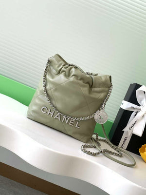 Chanel 22 AS3980 Mini Handbag 25C Shiny Calfskin & Silver-Tone Metal Light Green - Default Title - View 1