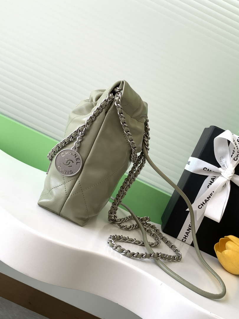 Chanel 22 AS3980 Mini Handbag 25C Shiny Calfskin & Silver-Tone Metal Light Green - Default Title - View 2