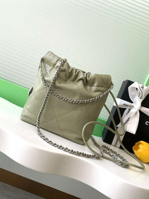 Chanel 22 AS3980 Mini Handbag 25C Shiny Calfskin & Silver-Tone Metal Light Green - Default Title - View 3