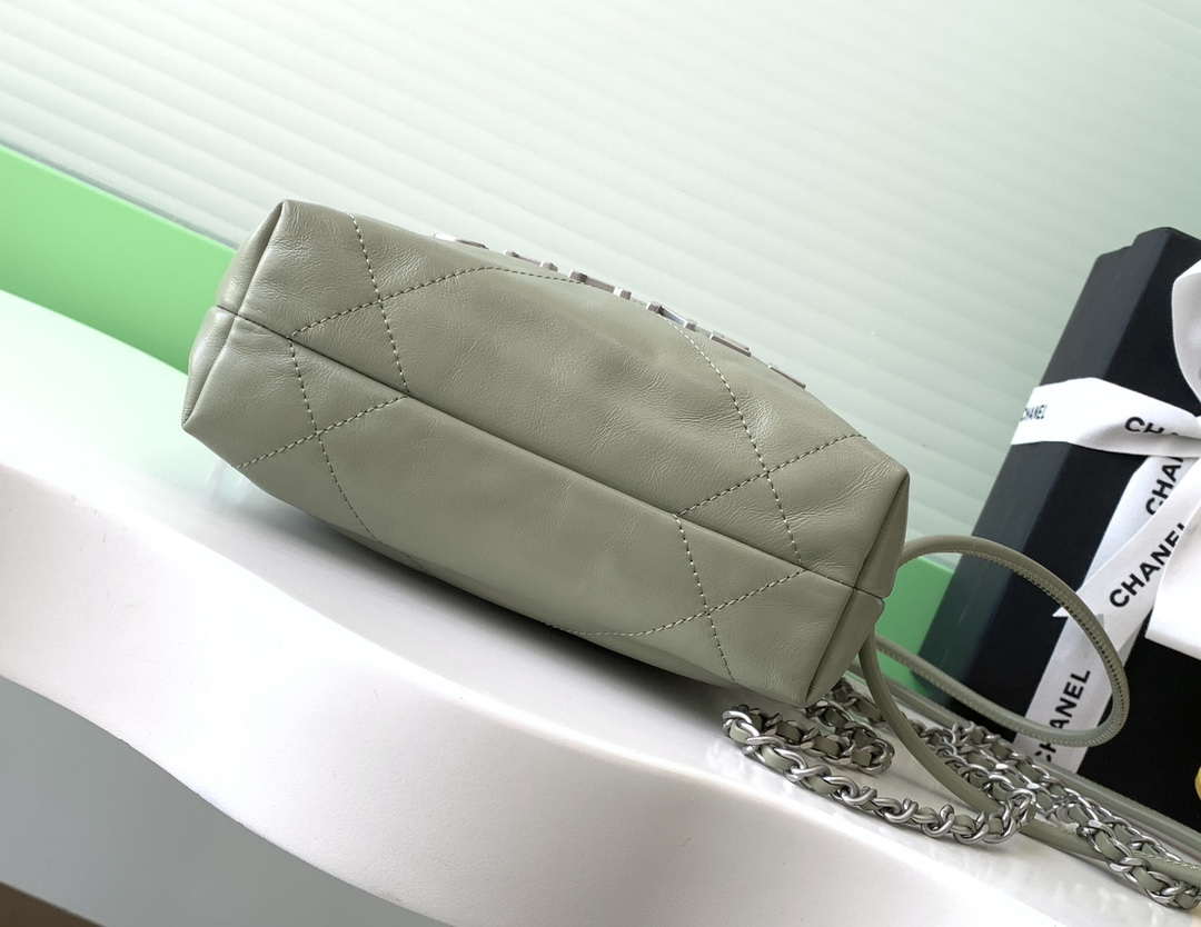 Chanel 22 AS3980 Mini Handbag 25C Shiny Calfskin & Silver-Tone Metal Light Green - Default Title - View 4