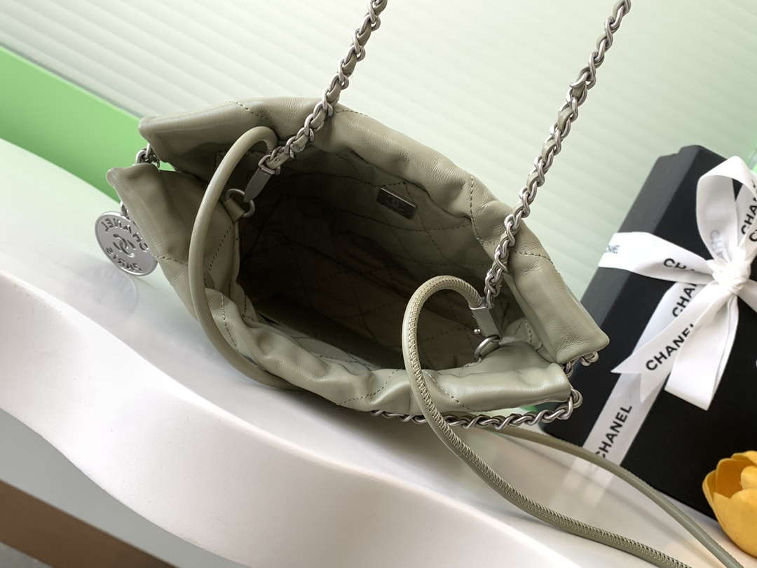 Chanel 22 AS3980 Mini Handbag 25C Shiny Calfskin & Silver-Tone Metal Light Green - Default Title - View 5