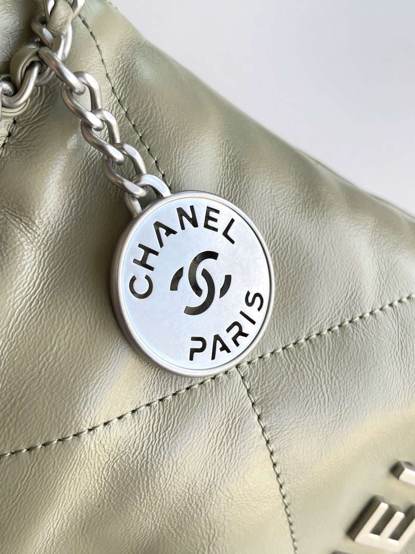 Chanel 22 AS3980 Mini Handbag 25C Shiny Calfskin & Silver-Tone Metal Light Green
