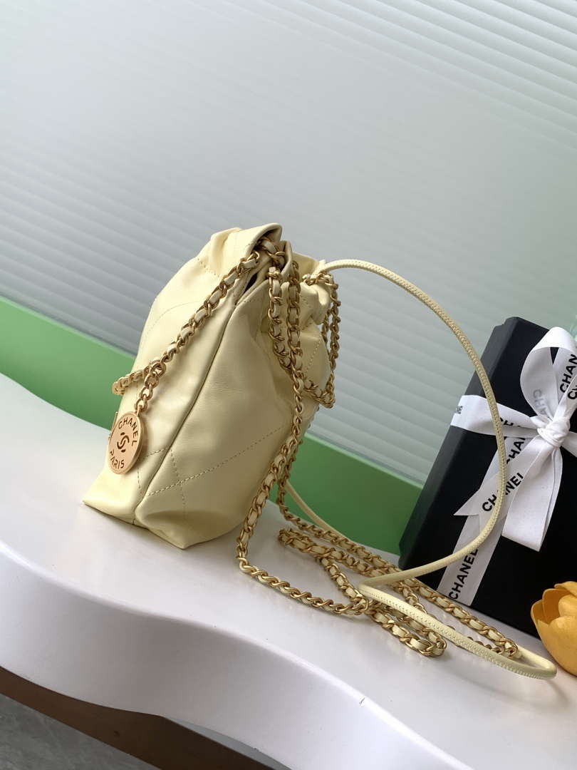 Chanel 22 AS3980 Mini Handbag 25C Shiny Calfskin & Gold -Tone Metal Light Yellow - Default Title - View 2