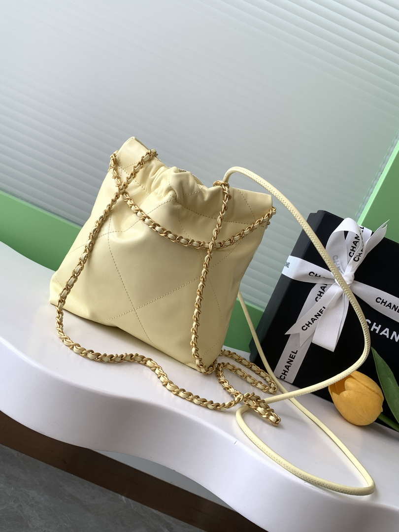 Chanel 22 AS3980 Mini Handbag 25C Shiny Calfskin & Gold -Tone Metal Light Yellow - Default Title - View 3