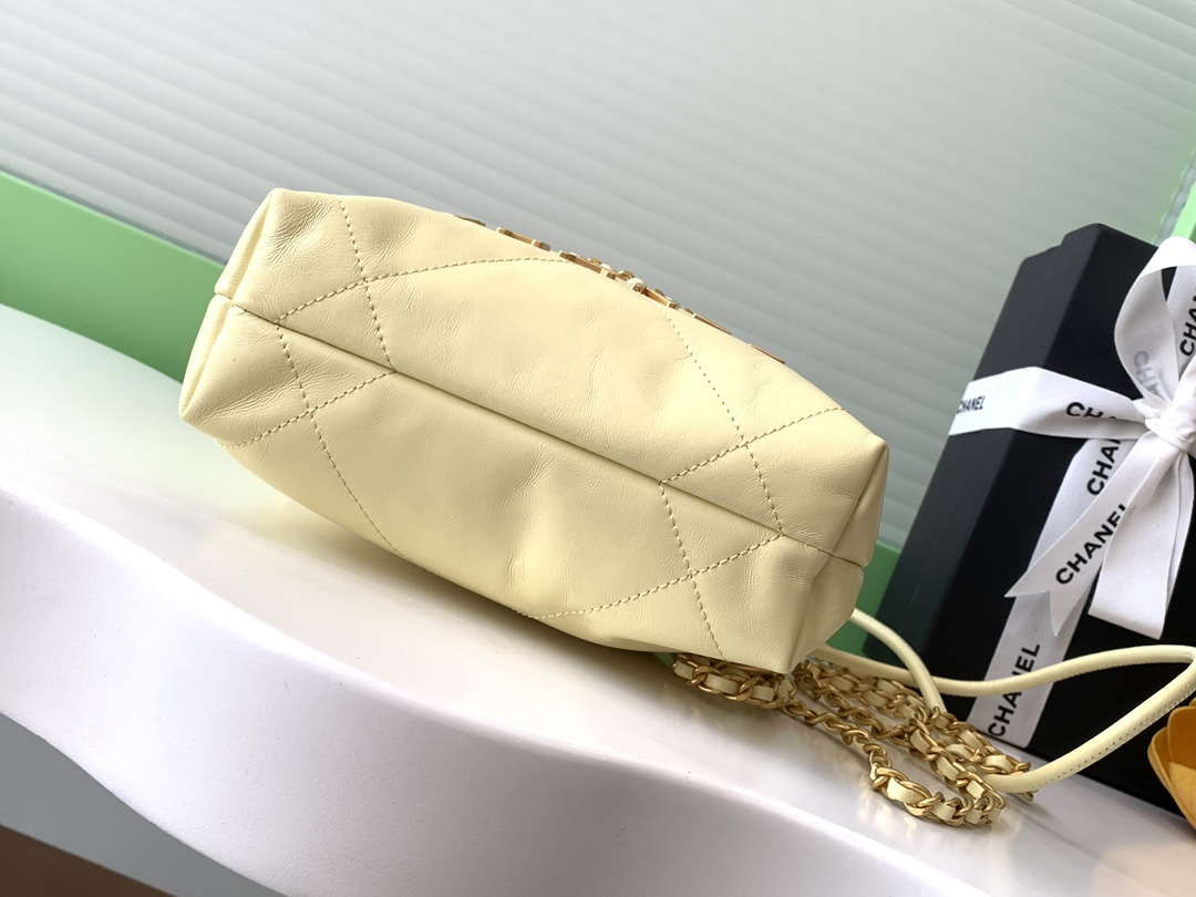 Chanel 22 AS3980 Mini Handbag 25C Shiny Calfskin & Gold -Tone Metal Light Yellow - Default Title - View 4