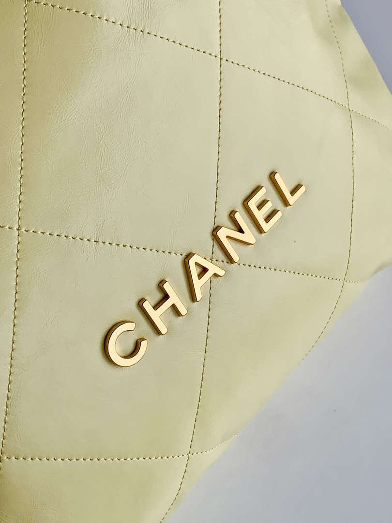 Chanel 22 AS3980 Mini Handbag 25C Shiny Calfskin & Gold -Tone Metal Light Yellow