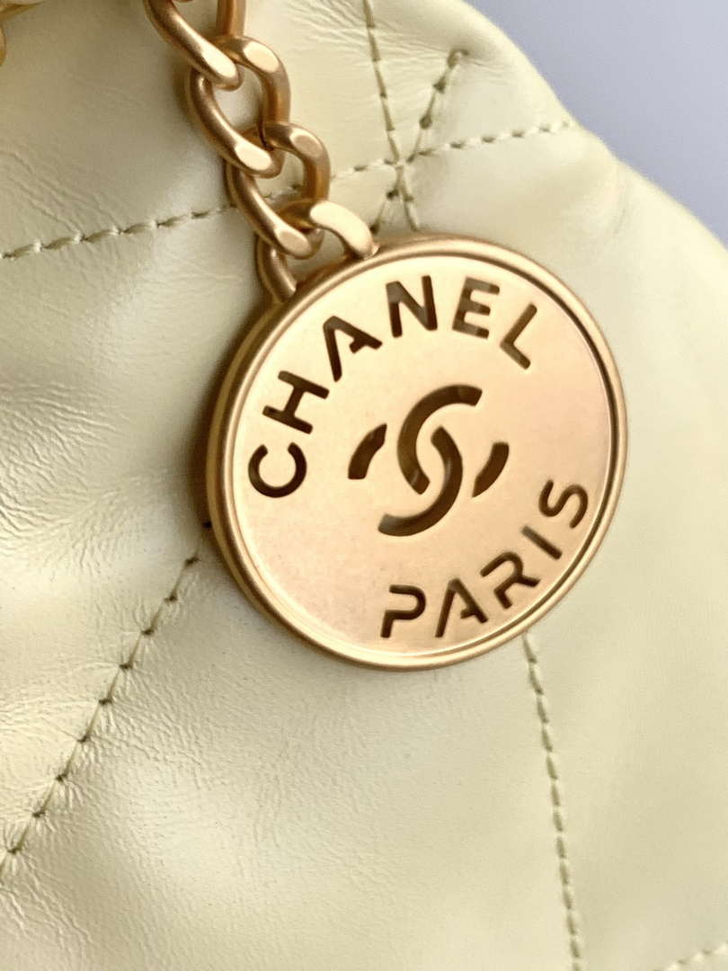 Chanel 22 AS3980 Mini Handbag 25C Shiny Calfskin & Gold -Tone Metal Light Yellow - Default Title - View 8
