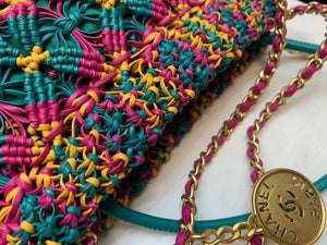 Chanel 22 AS3980 Mini Handbag Calfskin knotted lace and gold-tone metal Dark green & pink - Default Title - View 7
