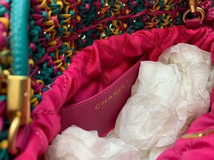 Chanel 22 AS3980 Mini Handbag Calfskin knotted lace and gold-tone metal Dark green & pink - Default Title - View 9