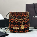 Chanel 22 AS3980 Mini Handbag Calfskin knotted lace and gold-tone metal Orange & black - Default Title - View 1
