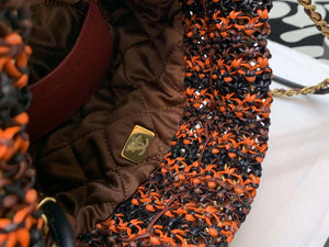 Chanel 22 AS3980 Mini Handbag Calfskin knotted lace and gold-tone metal Orange & black - Default Title - View 7