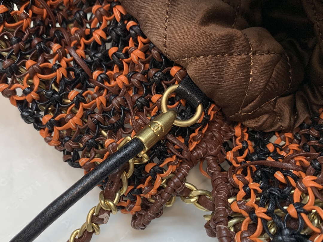 Chanel 22 AS3980 Mini Handbag Calfskin knotted lace and gold-tone metal Orange & black - Default Title - View 8