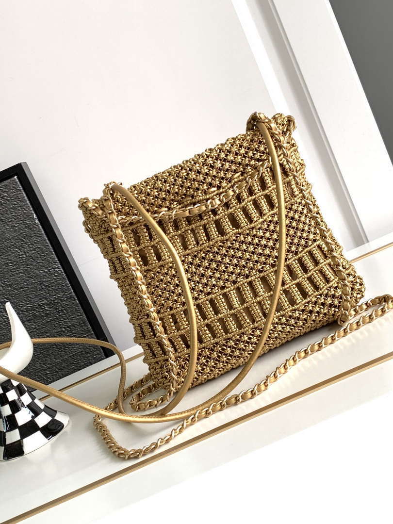 Chanel 22 AS3980 Mini Handbag Calfskin knotted lace gold-tone metal Gold