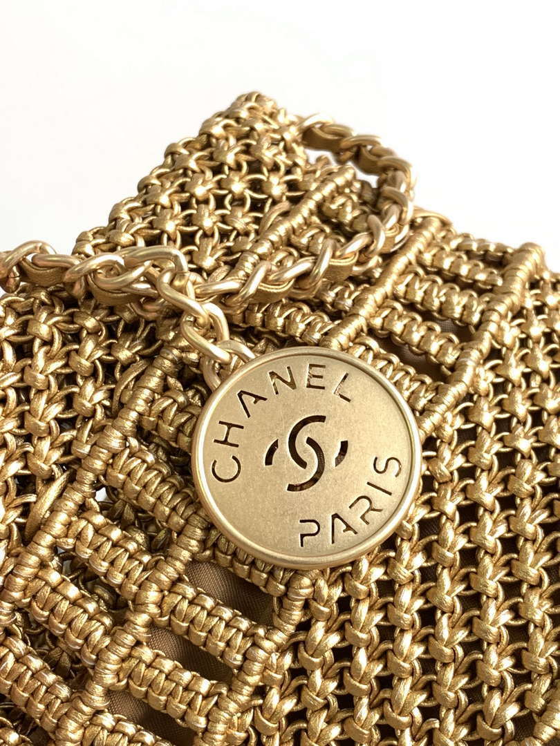 Chanel 22 AS3980 Mini Handbag Calfskin knotted lace gold-tone metal Gold - Default Title - View 5