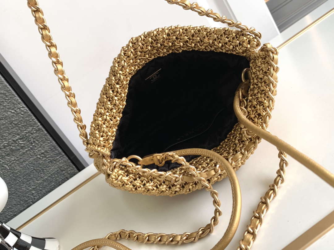 Chanel 22 AS3980 Mini Handbag Calfskin knotted lace gold-tone metal Gold - Default Title - View 7