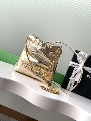 Chanel 22 AS3980 Mini Handbag Shiny Calfskin & Gold-Tone Metal Gold - Default Title - View 1
