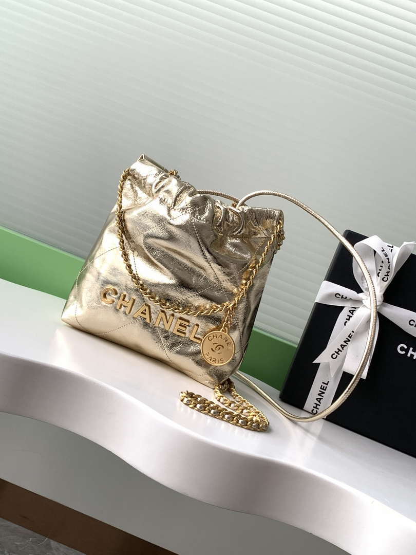 Chanel 22 AS3980 Mini Handbag Shiny Calfskin & Gold-Tone Metal Gold
