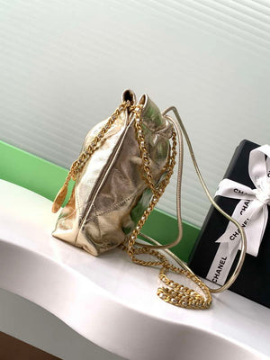 Chanel 22 AS3980 Mini Handbag Shiny Calfskin & Gold-Tone Metal Gold - Default Title - View 2