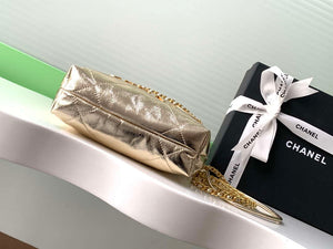 Chanel 22 AS3980 Mini Handbag Shiny Calfskin & Gold-Tone Metal Gold - Default Title - View 4