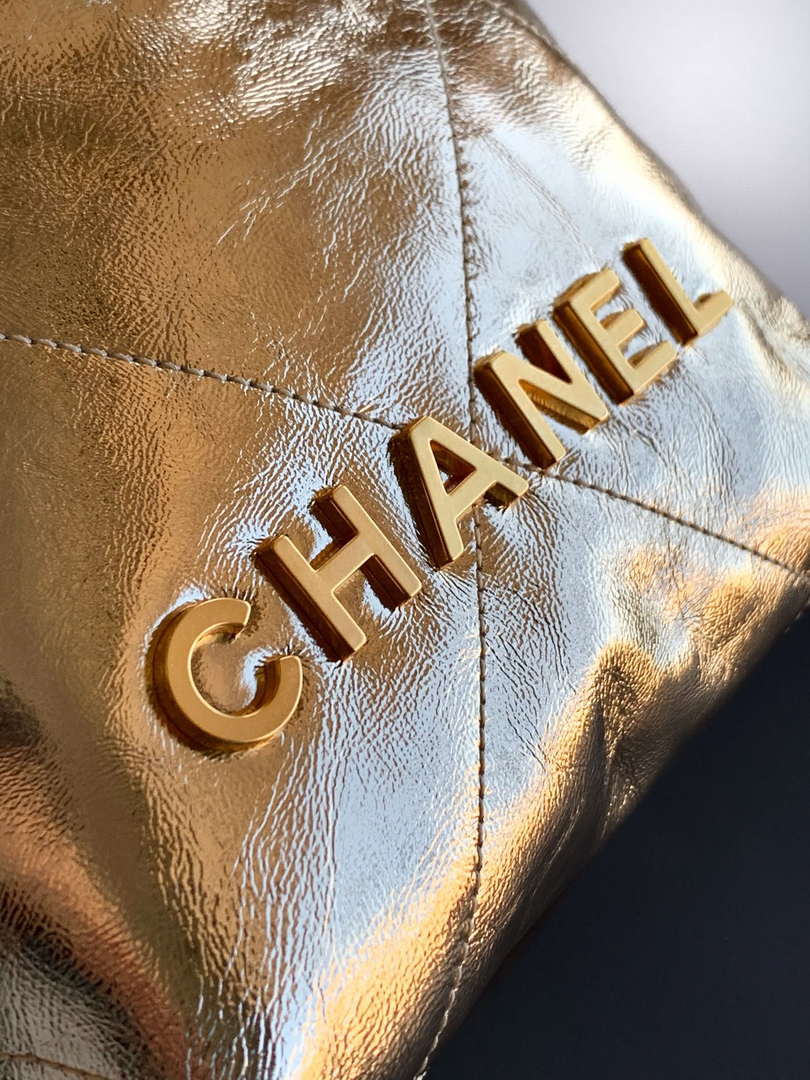 Chanel 22 AS3980 Mini Handbag Shiny Calfskin & Gold-Tone Metal Gold