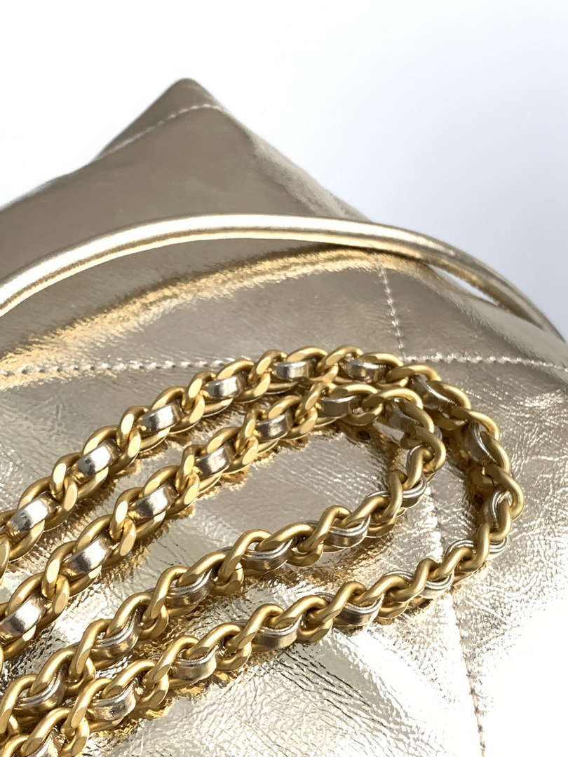 Chanel 22 AS3980 Mini Handbag Shiny Calfskin & Gold-Tone Metal Gold