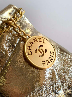 Chanel 22 AS3980 Mini Handbag Shiny Calfskin & Gold-Tone Metal Gold - Default Title - View 8