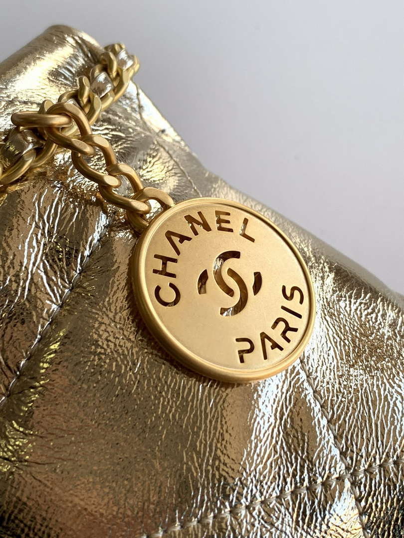 Chanel 22 AS3980 Mini Handbag Shiny Calfskin & Gold-Tone Metal Gold