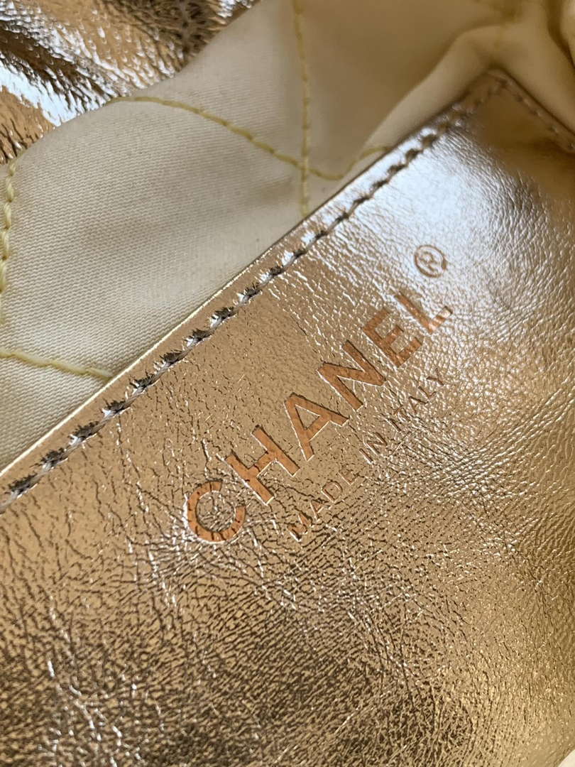 Chanel 22 AS3980 Mini Handbag Shiny Calfskin & Gold-Tone Metal Gold