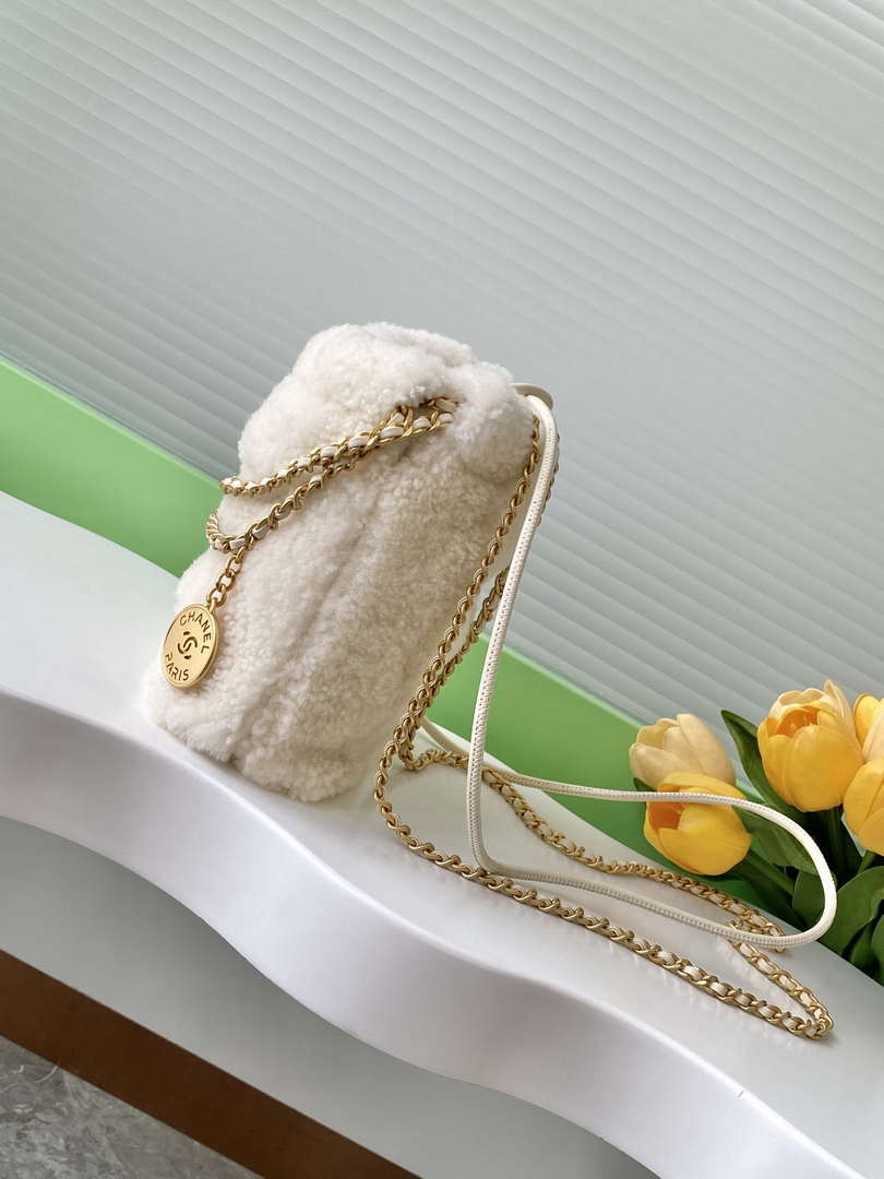 Chanel 22 AS3980 Mini Handbag wool & Gold-Tone Metal Beige