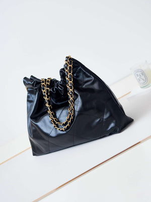 Chanel 22 Bag AS4486 Small Handbag Shiny Calfskin Black With Gold - Default Title - View 5