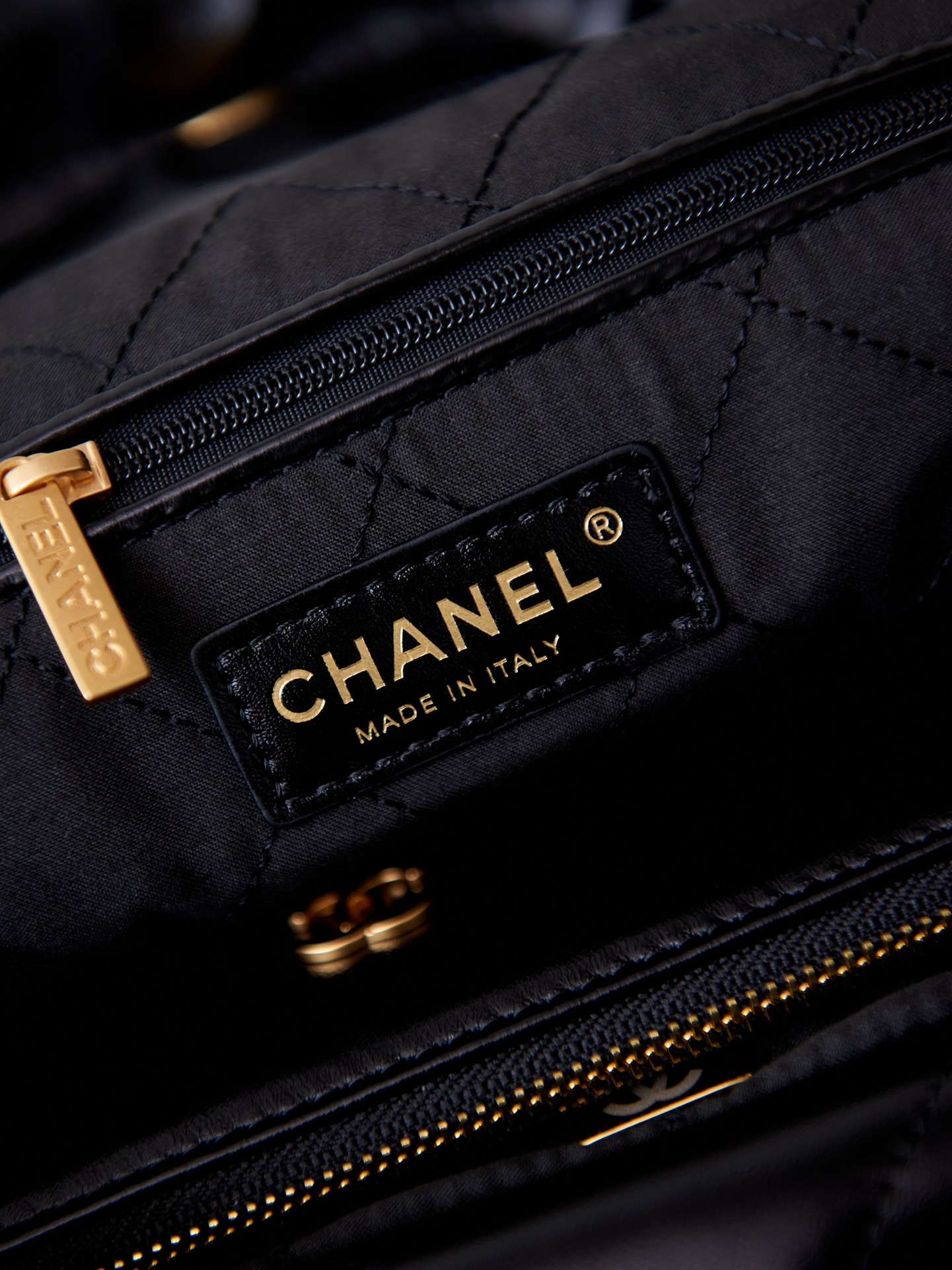 Chanel 22 Bag AS4486 Small Handbag Shiny Calfskin Black With Gold - Default Title - View 8