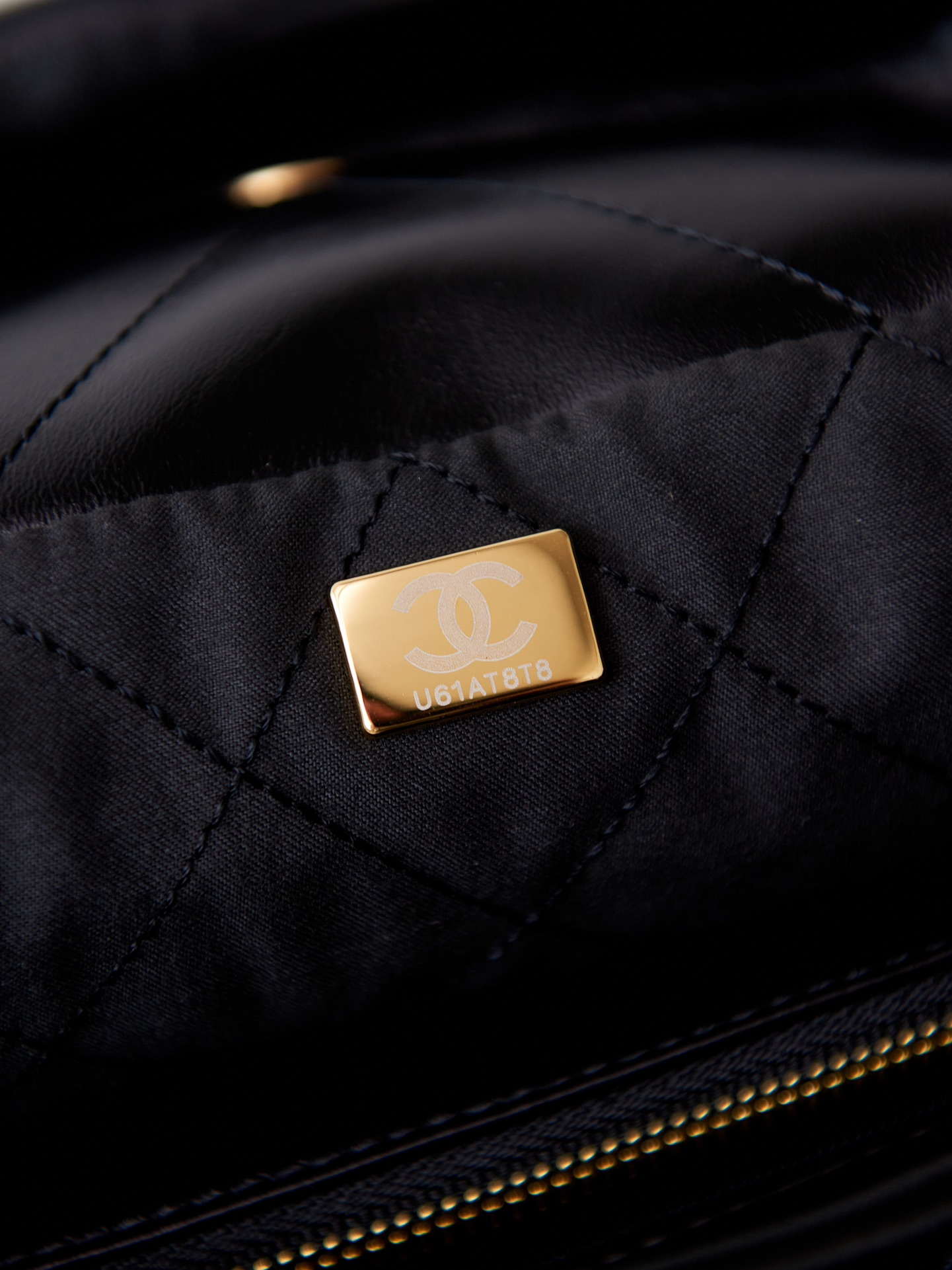 Chanel 22 Bag AS4486 Small Handbag Shiny Calfskin Black With Gold - Default Title - View 9