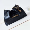 Chanel 22 Bag AS4486 Small Handbag Shiny Calfskin Black With Gold - Default Title - View 1