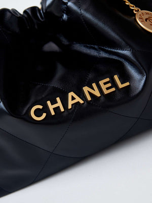 Chanel 22 Bag AS4486 Small Handbag Shiny Calfskin Black With Gold - Default Title - View 4