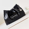 Chanel 22 Bag AS4486 Small Handbag Shiny Calfskin Black With Silver - Default Title - View 1