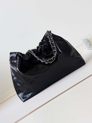 Chanel 22 Bag AS4486 Small Handbag Shiny Calfskin Black With Silver - Default Title - View 6