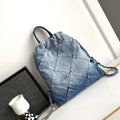 Chanel 22 Backpack AS3859 Denim Blue canvas With Sliver Logo - Default Title - View 1