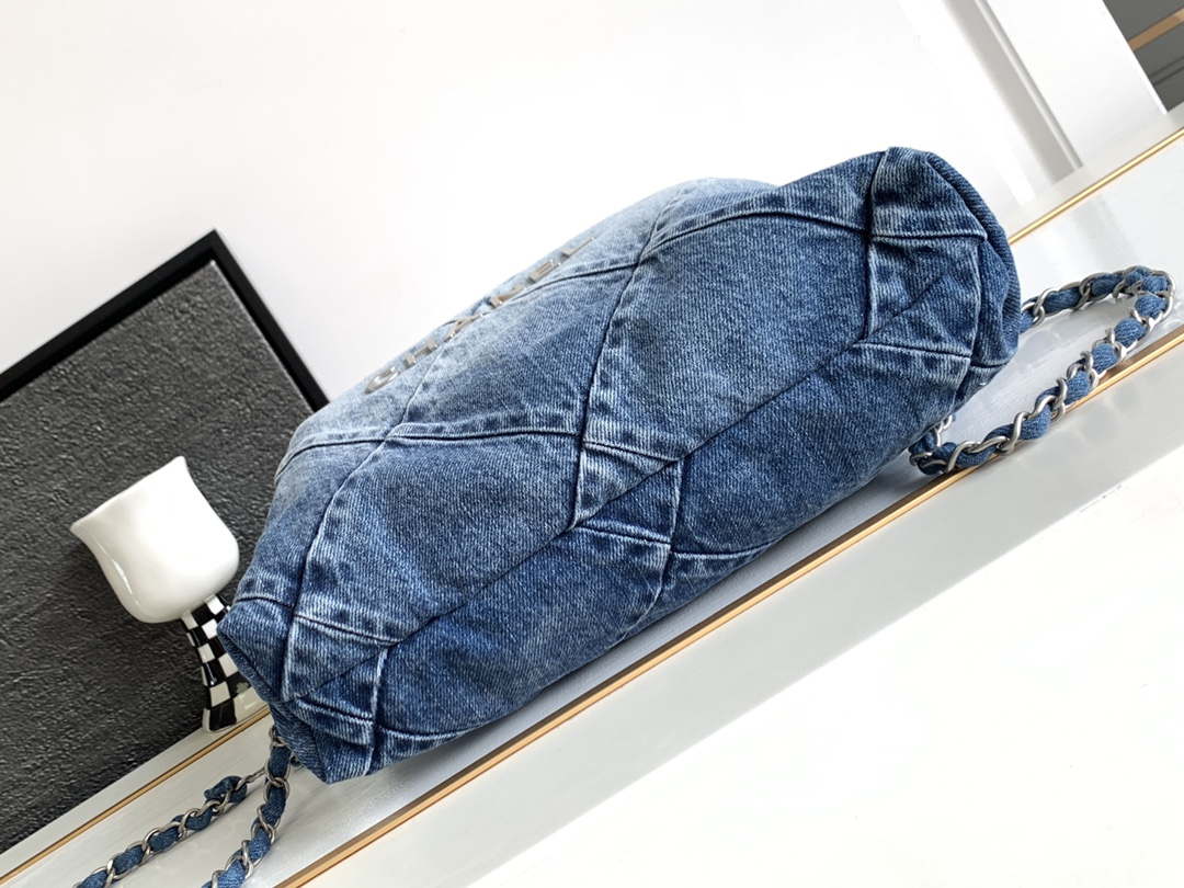 Chanel 22 Backpack AS3859 Denim Blue canvas With Sliver Logo - Default Title - View 4