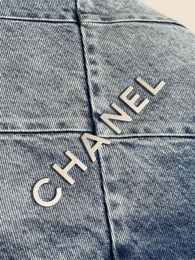 Chanel 22 Backpack AS3859 Denim Blue canvas With Sliver Logo
