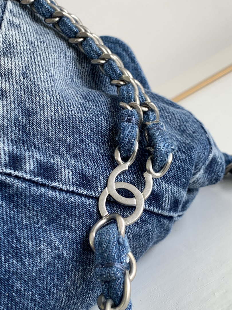 Chanel 22 Backpack AS3859 Denim Blue canvas With Sliver Logo - Default Title - View 6