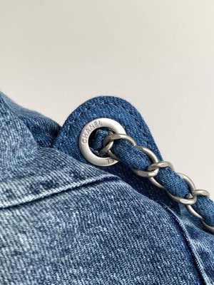 Chanel 22 Backpack AS3859 Denim Blue canvas With Sliver Logo - Default Title - View 7