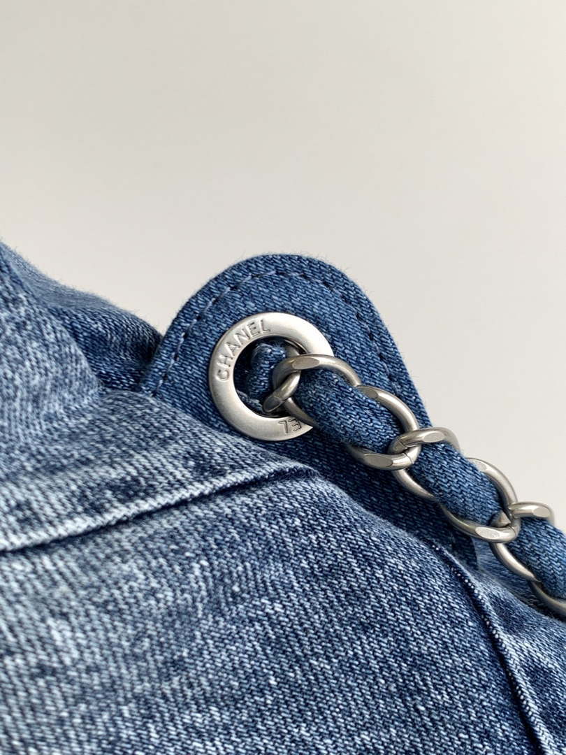 Chanel 22 Backpack AS3859 Denim Blue canvas With Sliver Logo