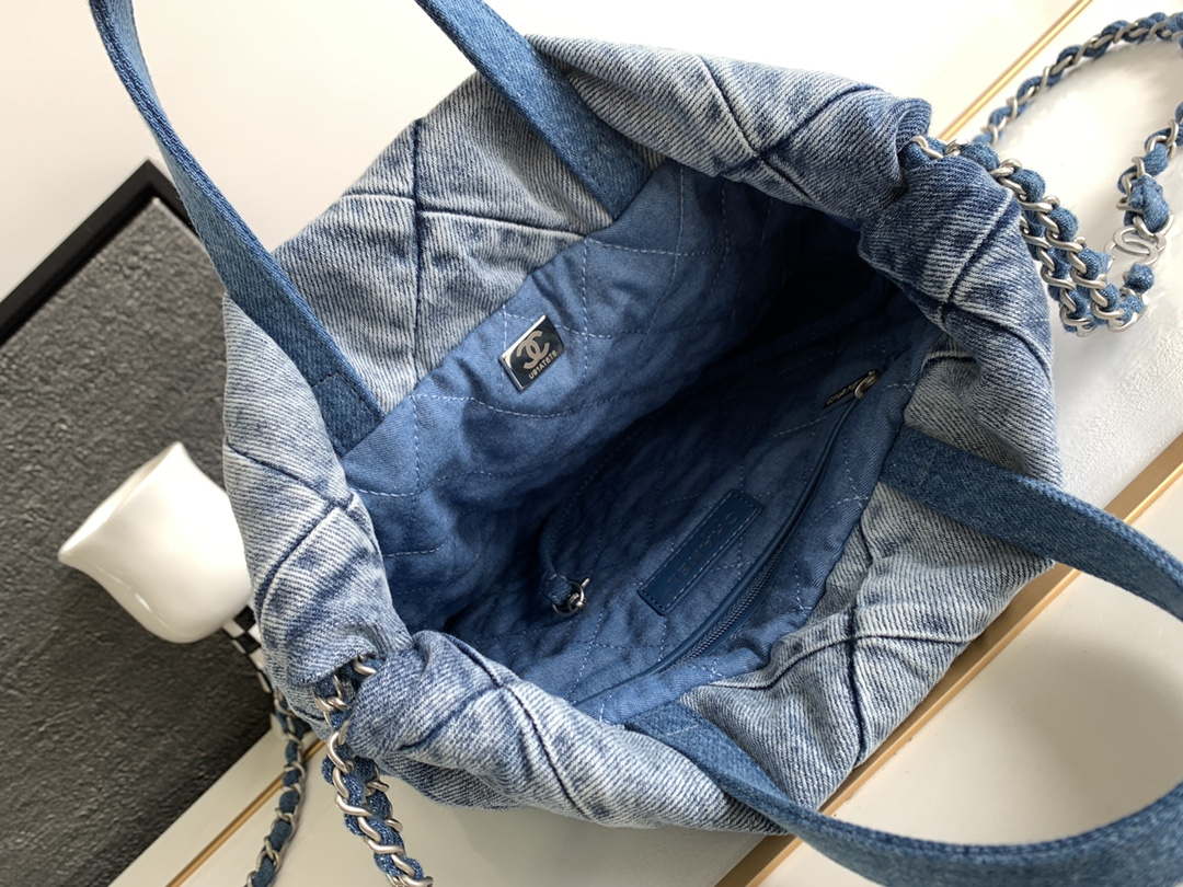 Chanel 22 Backpack AS3859 Denim Blue canvas With Sliver Logo - Default Title - View 9